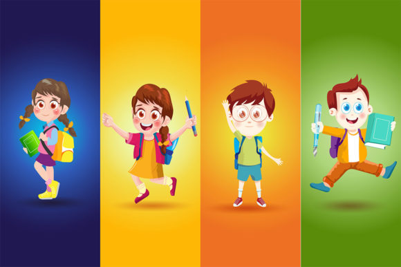 School Kids Illustration Vector Design Review